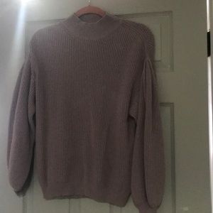 Lavender mock neck sweater with puff sleeves